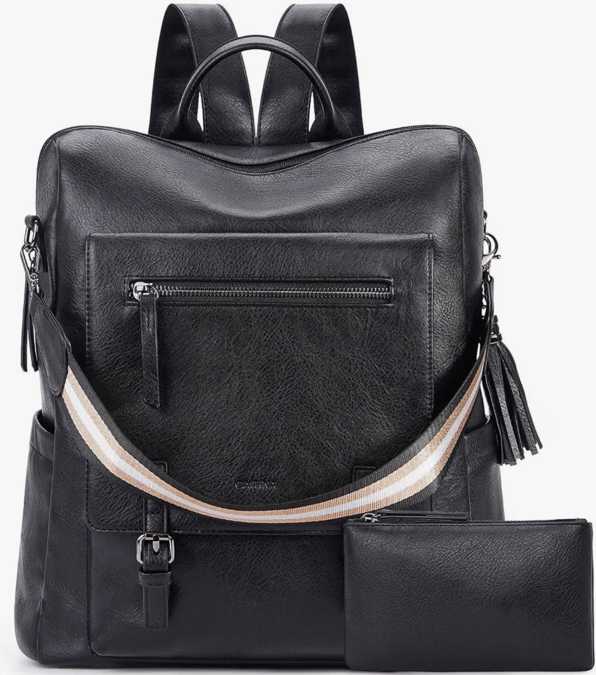 Caitina Black Leather Backpack Purse