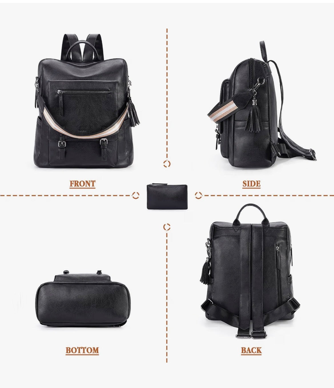Caitina Black Leather Backpack Purse