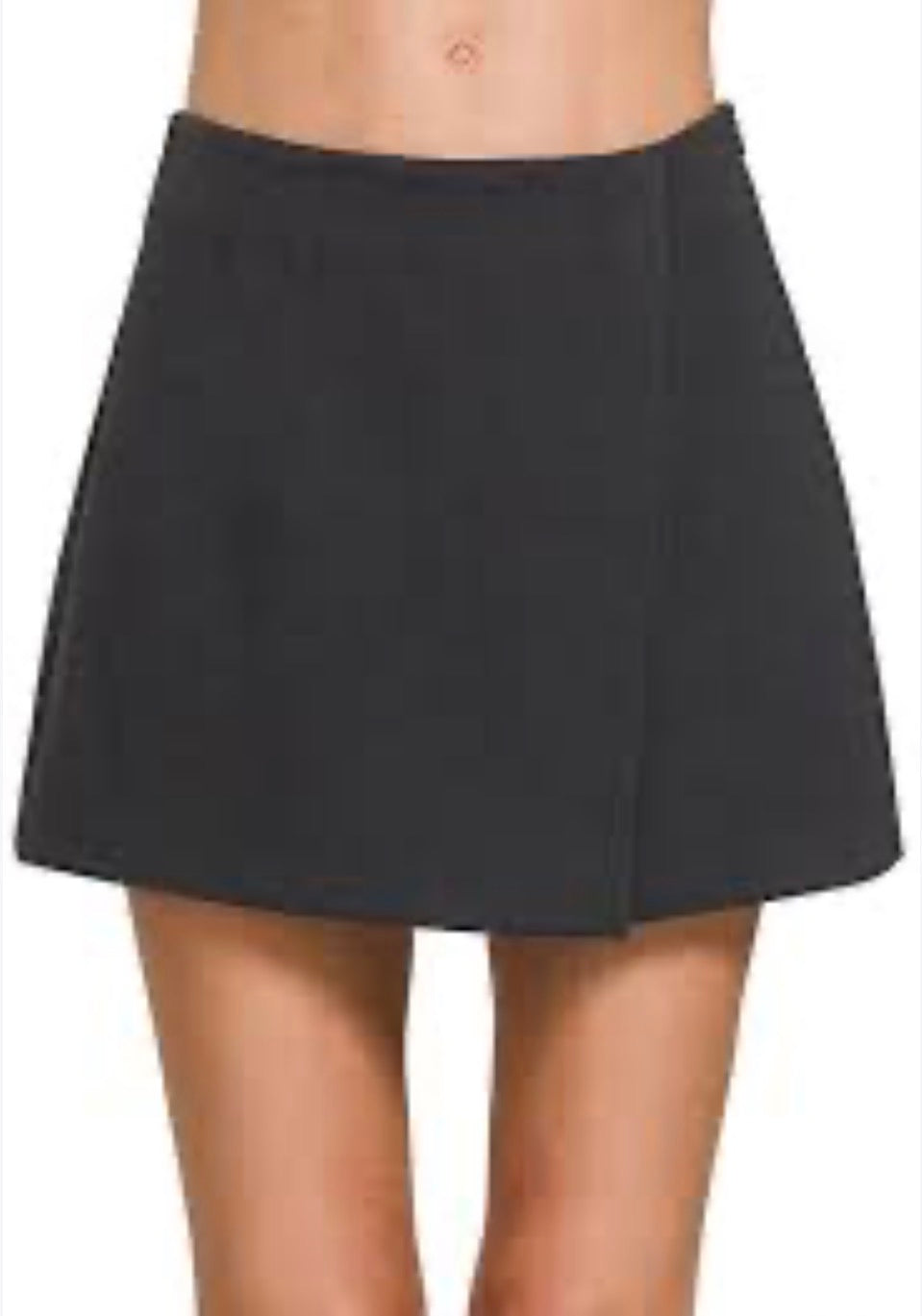 Zenana Wrap Front Skort in solid black.(Medium)