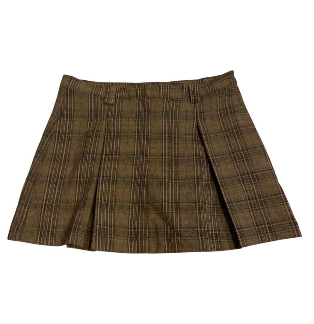 Olivaceous Inverted Taupe Brown Pleated Mini Skirt (Small)