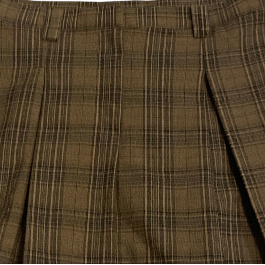 Olivaceous Inverted Taupe Brown Pleated Mini Skirt (Small)