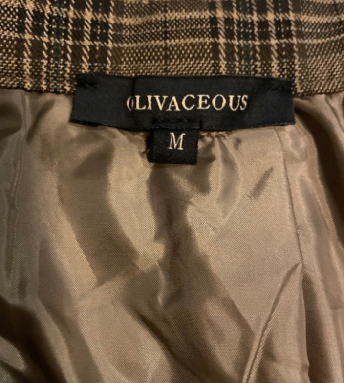 Olivaceous Inverted Taupe Brown Pleated Mini Skirt (Small)