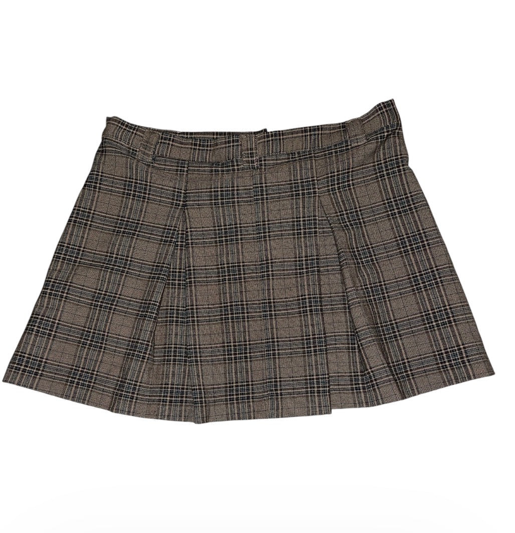 Olivaceous Inverted Taupe Brown Pleated Mini Skirt (Small)