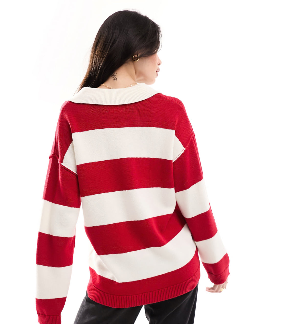 Polygram Knitted Oversized Rugby Polo Shirt in Red Stripe (1X)