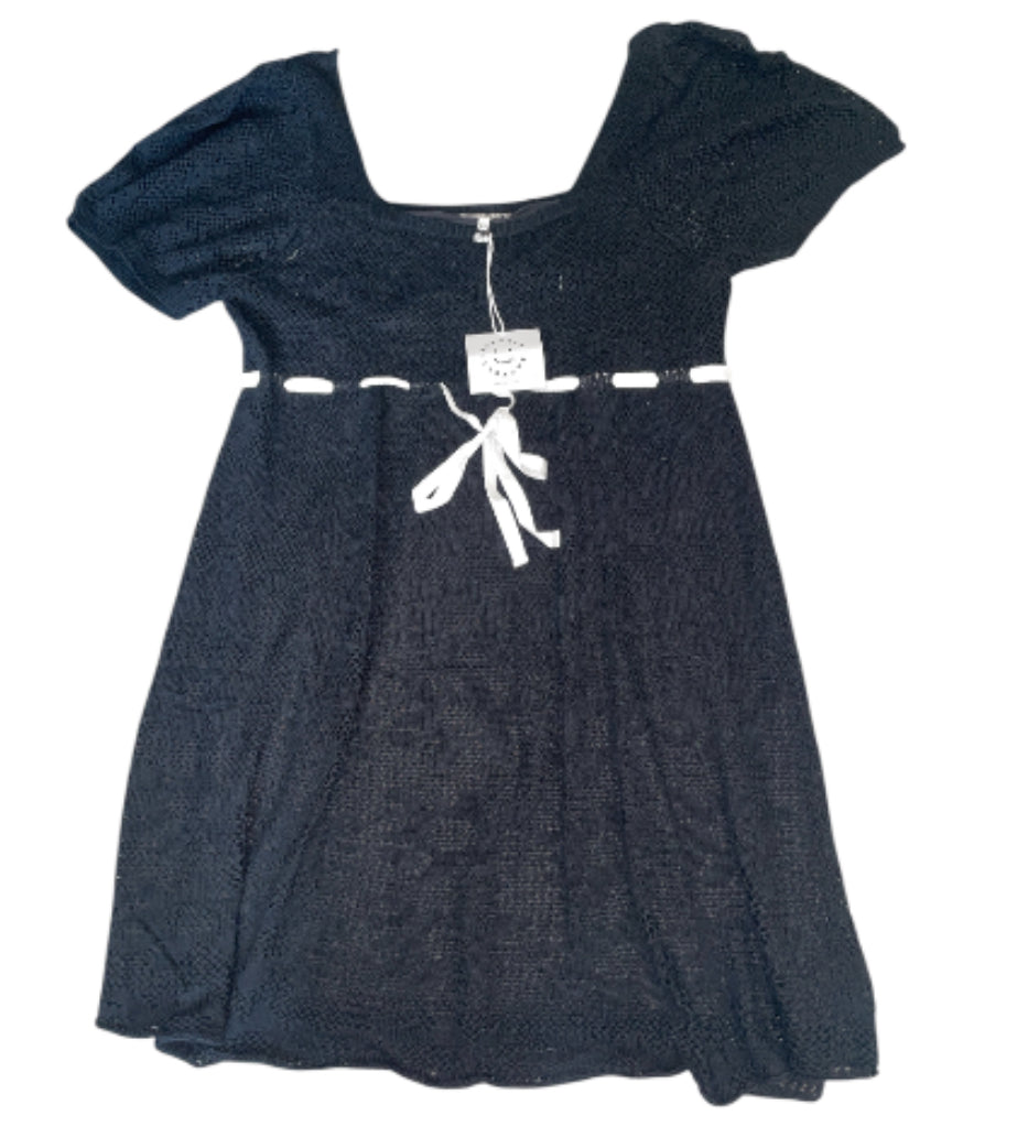 Baevely Hulbert Crochet Square Neck Dress in Black (1x)