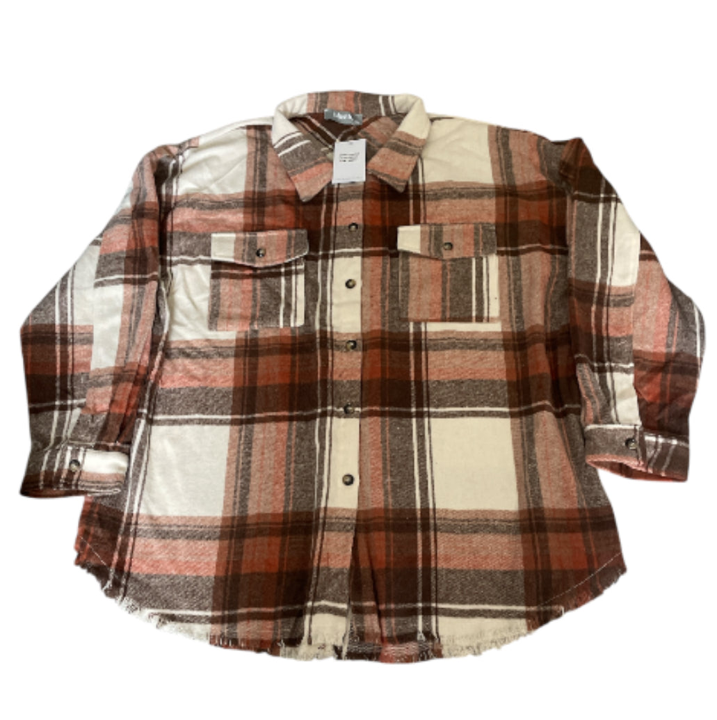 Blue B Yarn Dyed Plaid Shirt Jacket Shacket ( Rust/ Brown ) XXX-Large