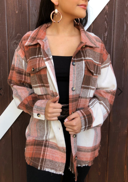 Blue B Yarn Dyed Plaid Shirt Jacket Shacket ( Rust/ Brown ) XXX-Large