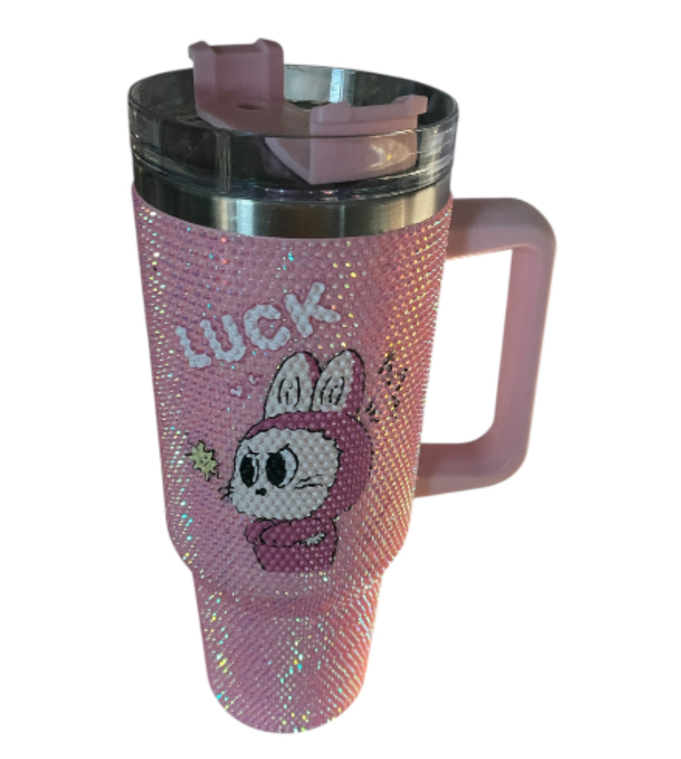 Labubu Limited-Edition Pink Glitter Tumbler.