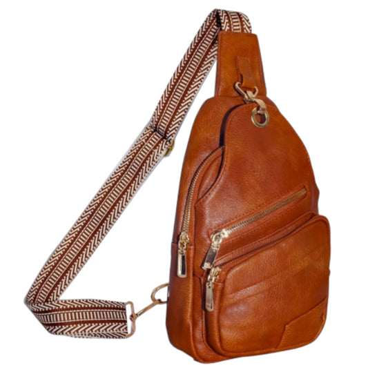Brown Faux Leather Sling Bag / Cross Body Bag