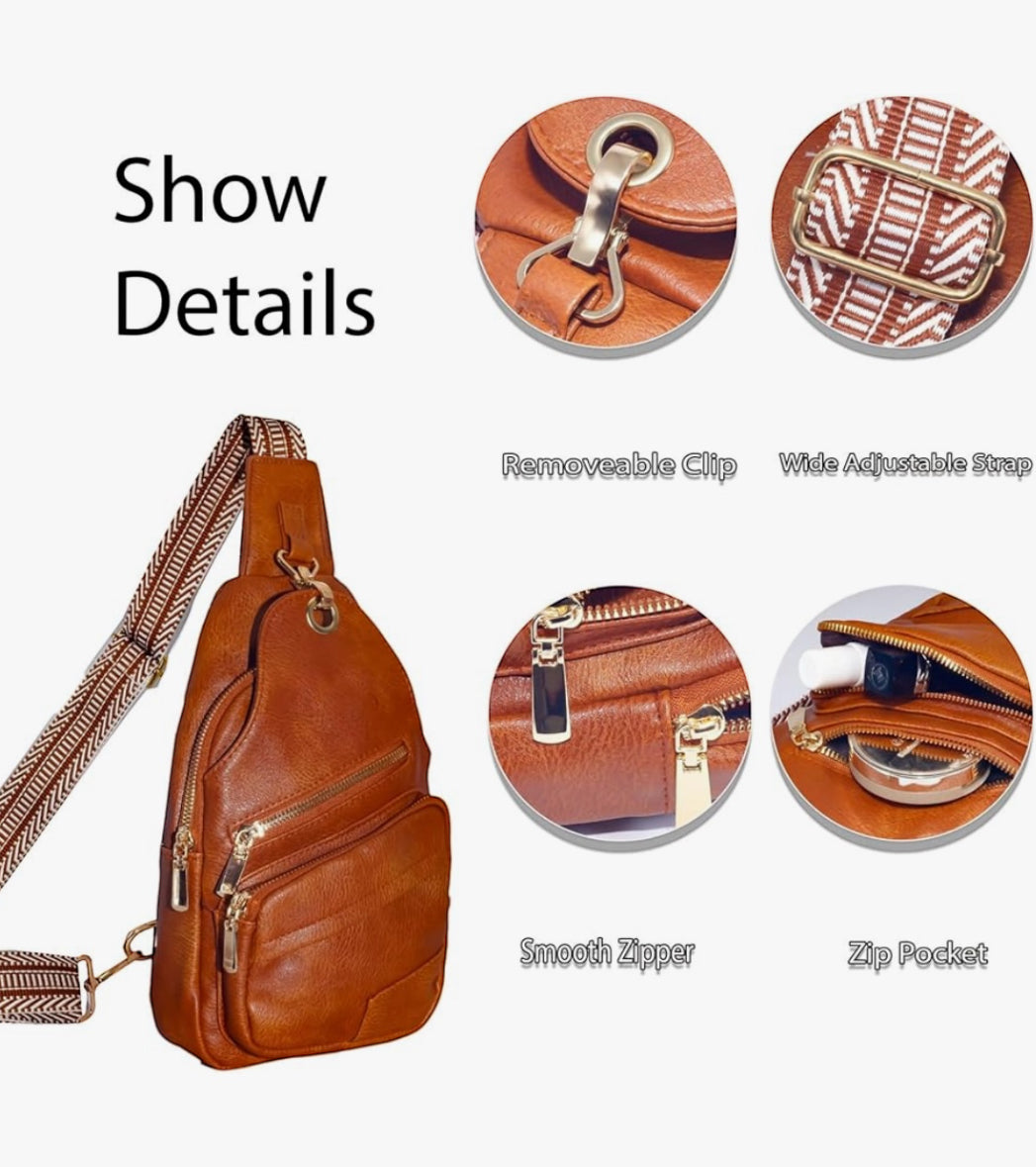 Brown Faux Leather Sling Bag / Cross Body Bag