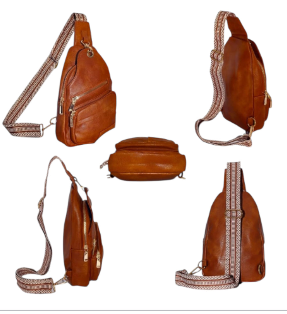 Brown Faux Leather Sling Bag / Cross Body Bag