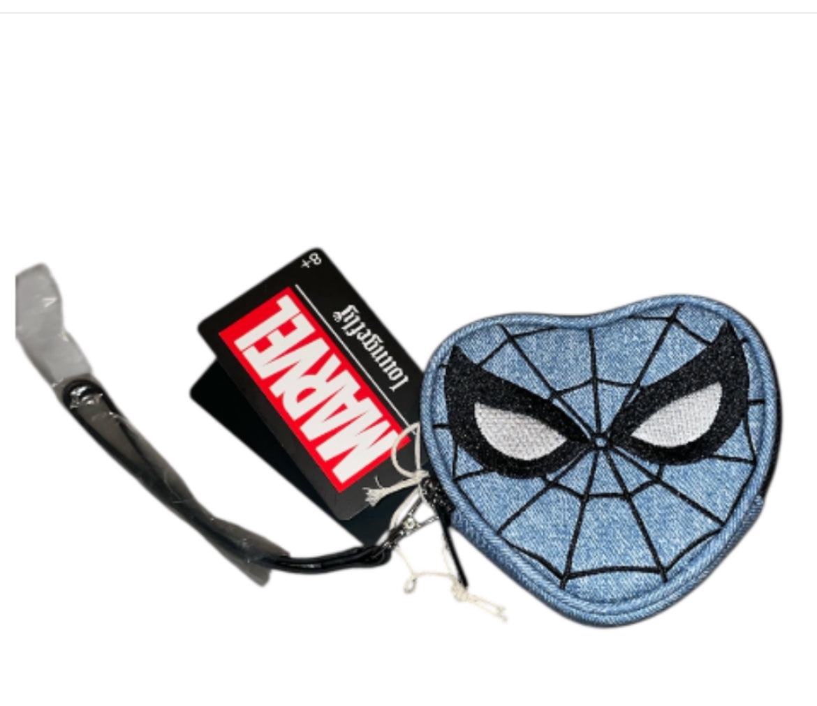 Loungefly Marvel Spider-Man Heart-Shaped Denim Coin Purse