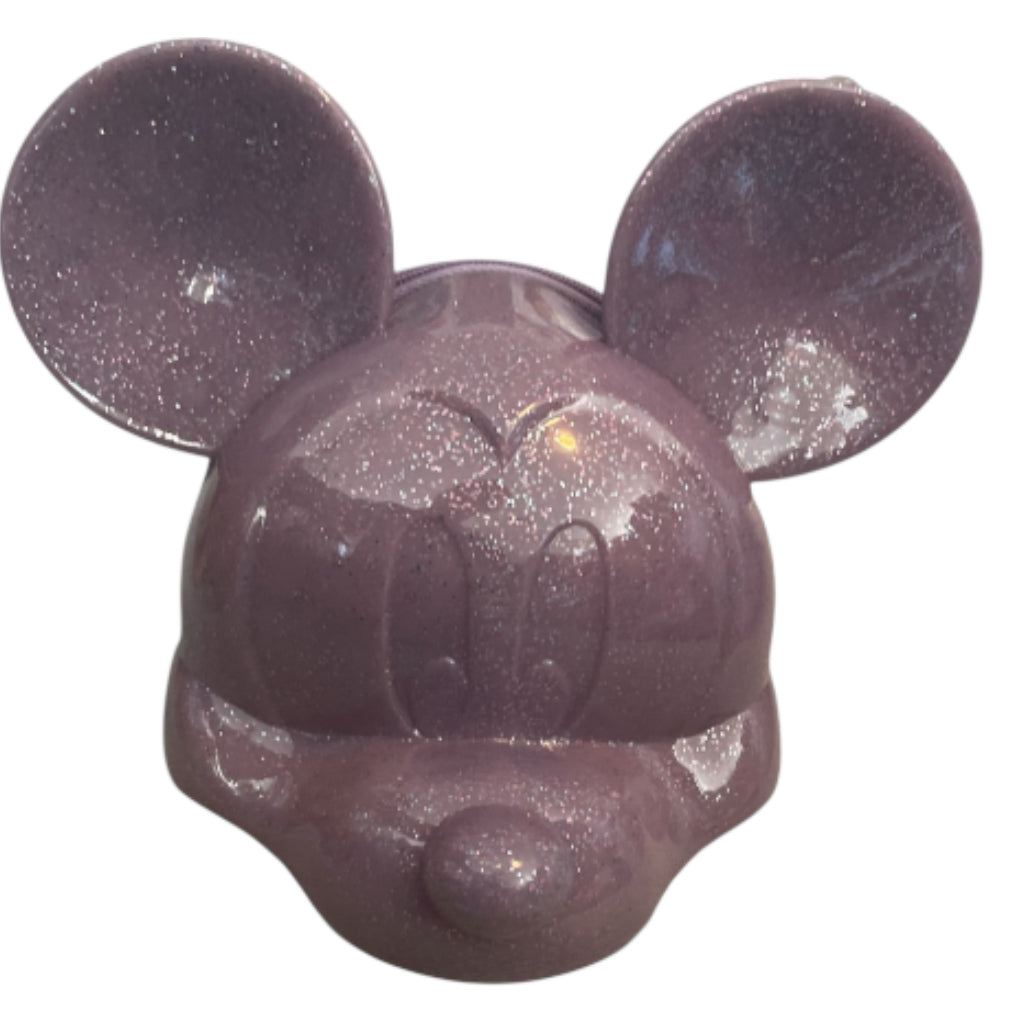 Disney Parks Mickey Mouse Loungefly Molded Head Purple Glitter Crossbody