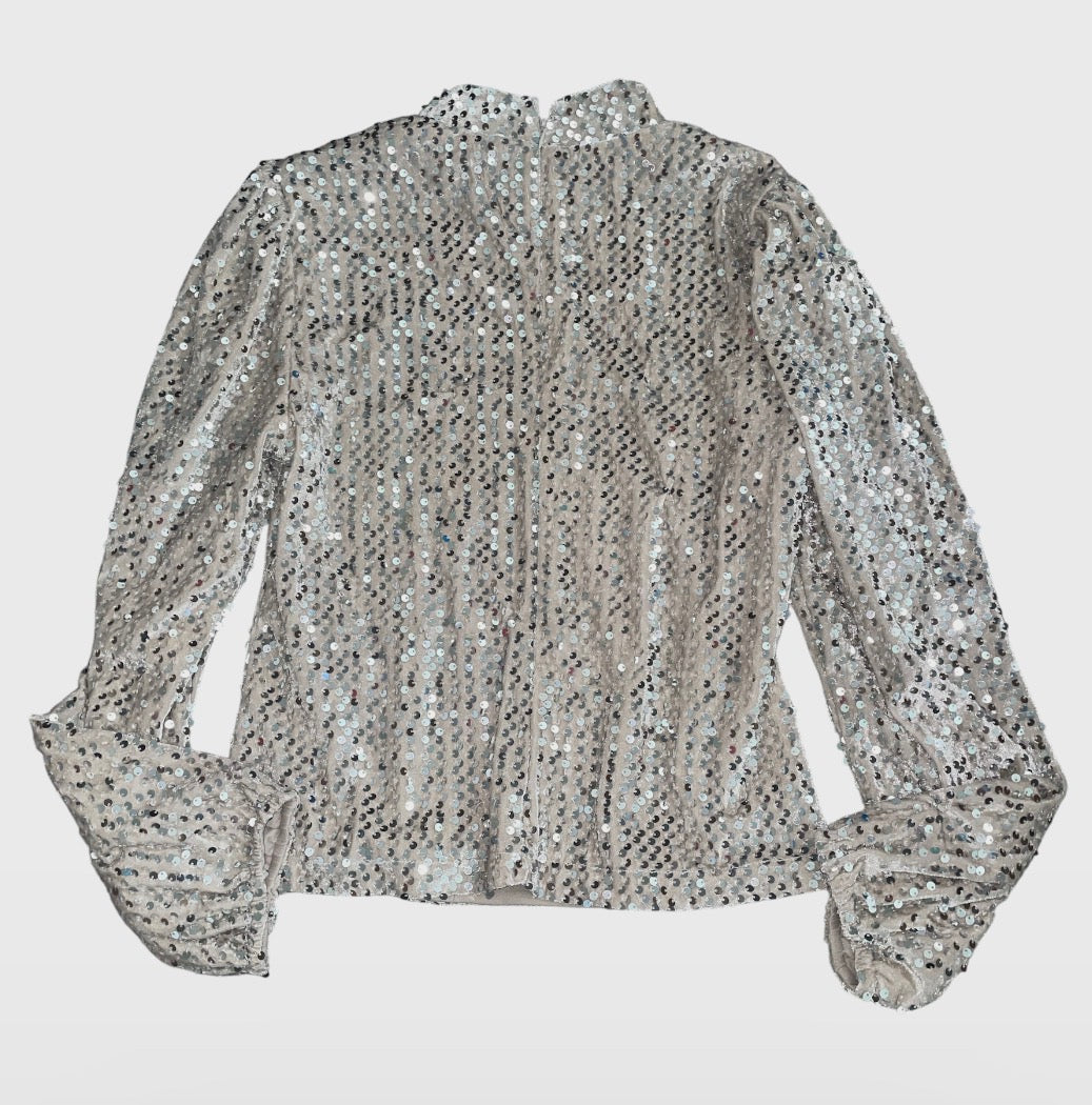 Sanctuary “All Nighter” Silver Sequin Mock Neck Top (Medium)