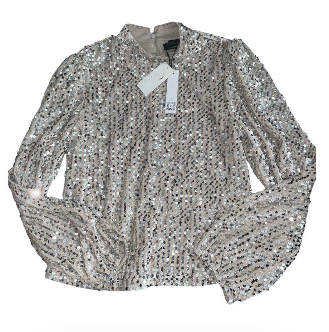 Sanctuary “All Nighter” Silver Sequin Mock Neck Top (Medium)