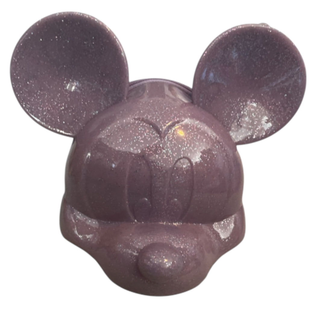 Disney Parks Mickey Mouse Loungefly Molded Head Purple Glitter Crossbody