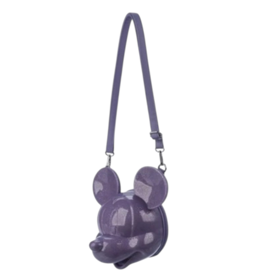 Disney Parks Mickey Mouse Loungefly Molded Head Purple Glitter Crossbody