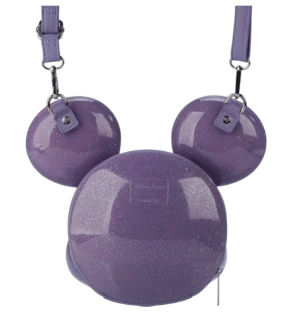Disney Parks Mickey Mouse Loungefly Molded Head Purple Glitter Crossbody