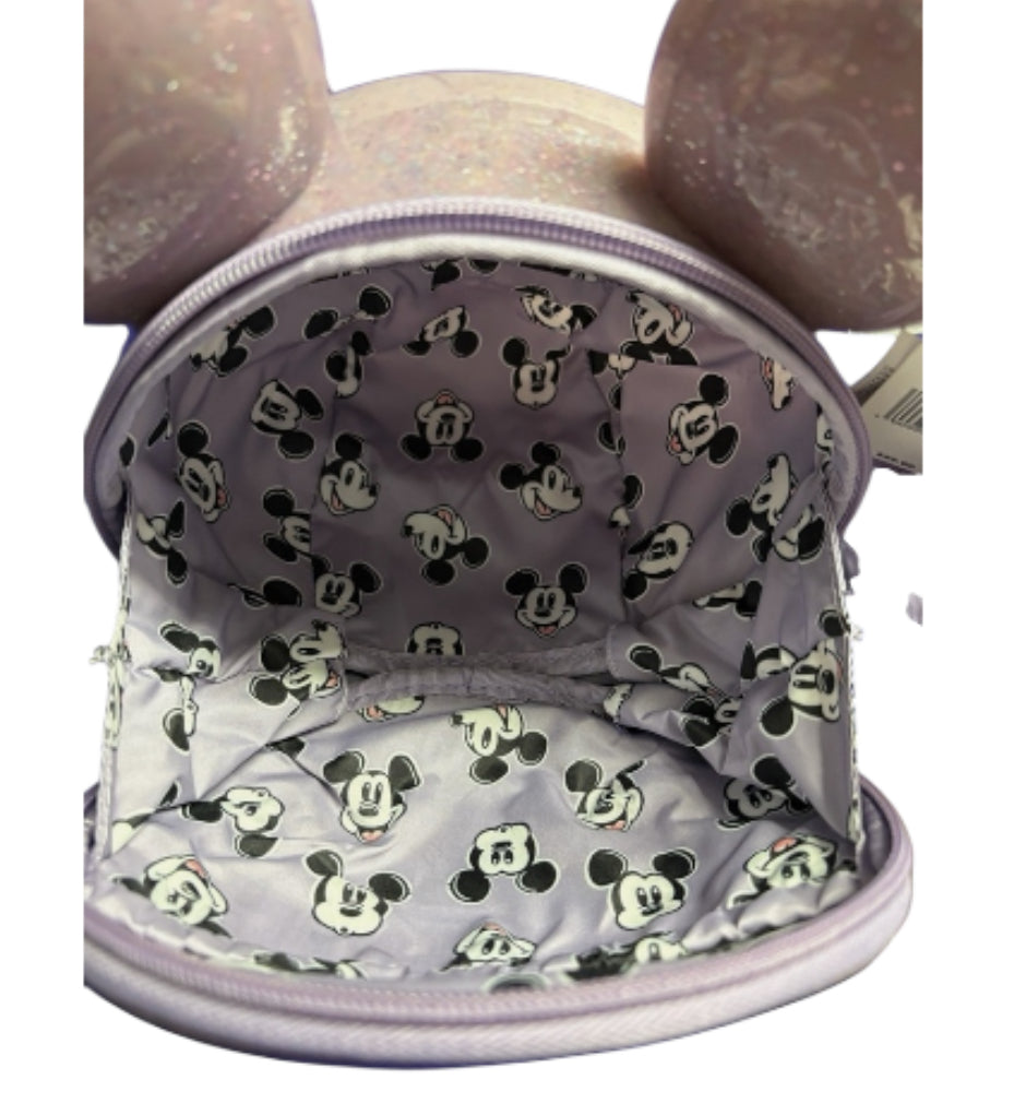 Disney Parks Mickey Mouse Loungefly Molded Head Purple Glitter Crossbody