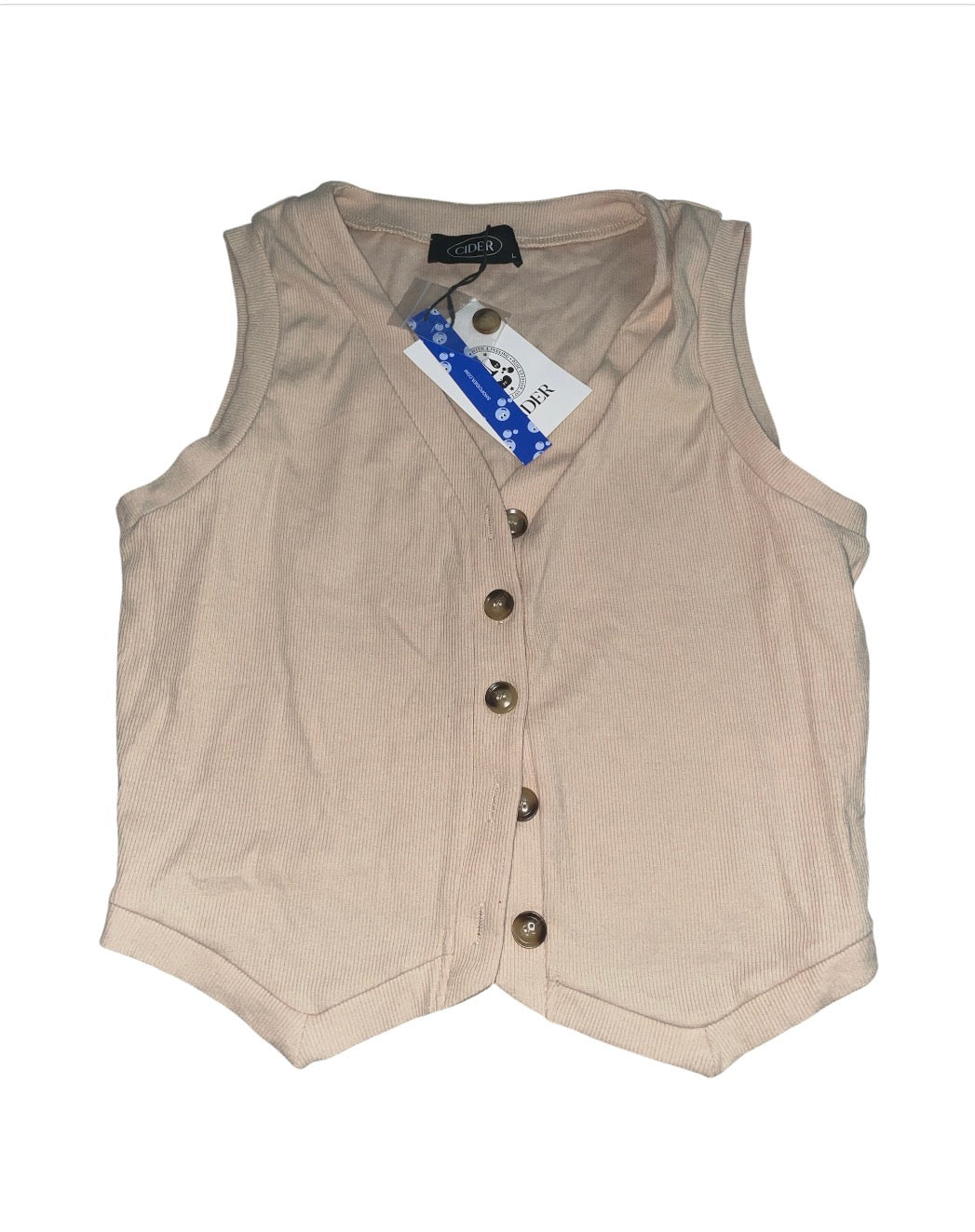 Cider cream-colored ribbed knit V-neck button-front vest (Large)