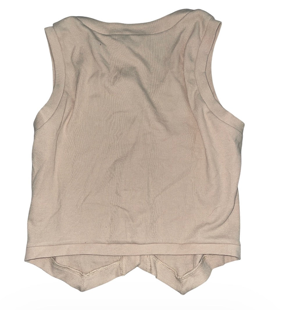 Cider cream-colored ribbed knit V-neck button-front vest (Large)