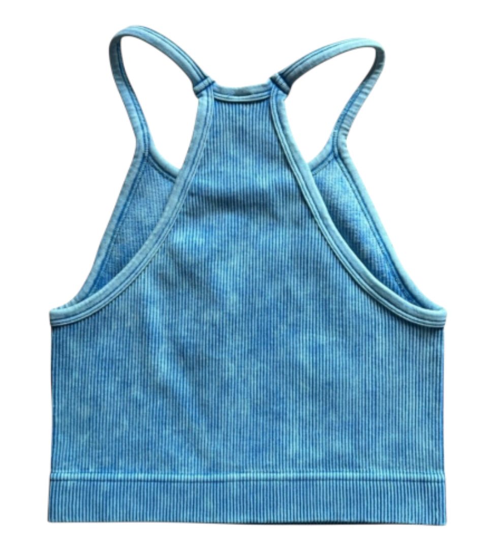 Zenana Padded Mineral Washed Ribbed Sports Bra (Large/ X-Large)