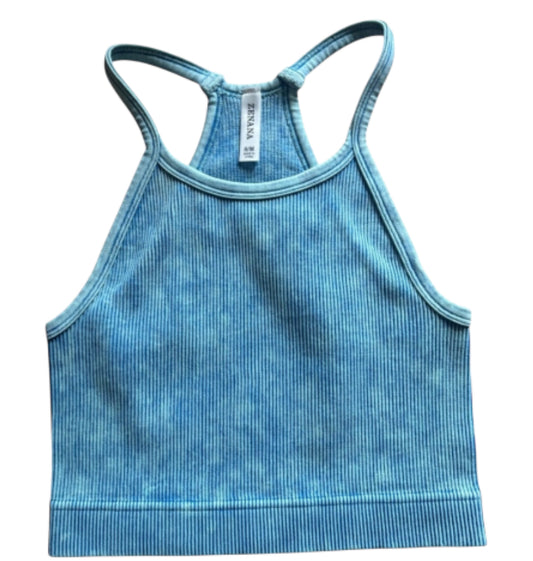 Zenana Padded Mineral Washed Ribbed Sports Bra (Large/ X-Large)