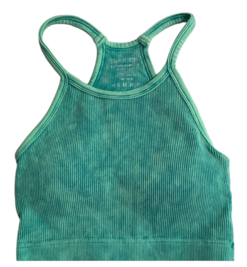 Zenana Padded Mineral Washed Ribbed Cropped Tank Top (Large/X-Large)