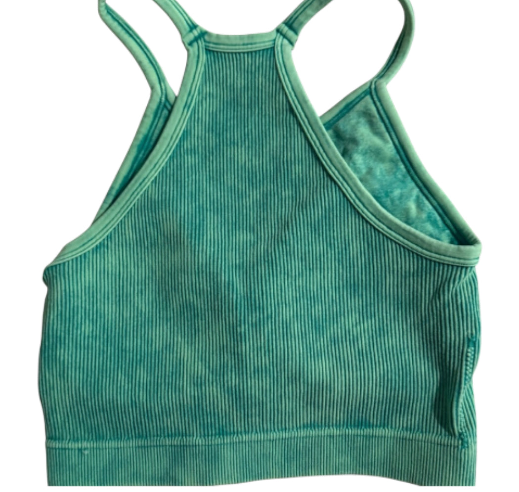 Zenana Padded Mineral Washed Ribbed Cropped Tank Top (Small/Medium)