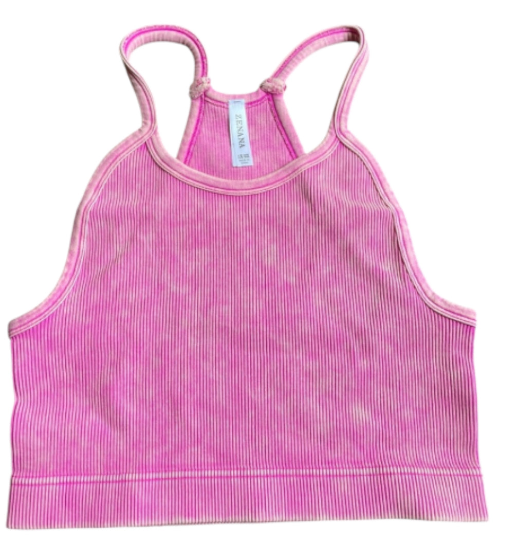 Zenana Padded Mineral Washed Ribbed Racer Crop (Large/X-Large)