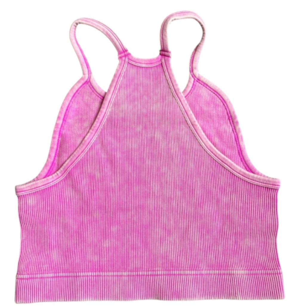 Zenana Padded Mineral Washed Ribbed Racer Crop (Large/X-Large)