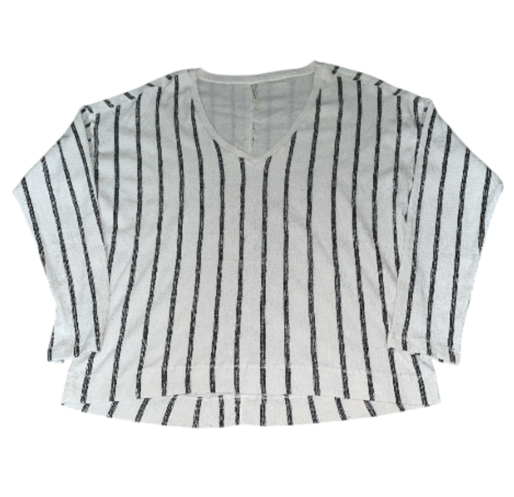 Anthropologie Willa Textured Striped V Neck Top (Large)