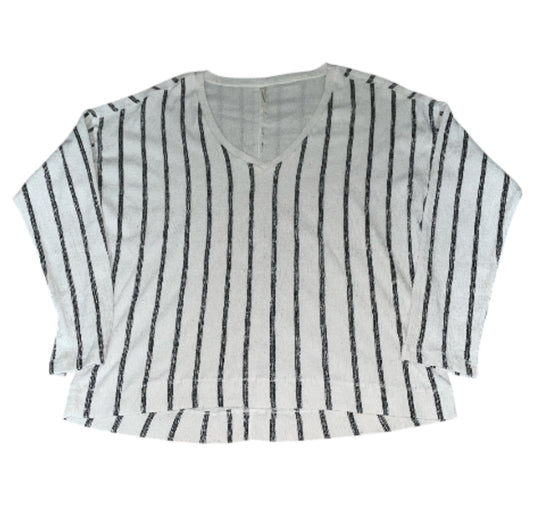 Anthropologie Willa Textured Striped V Neck Top (Large)