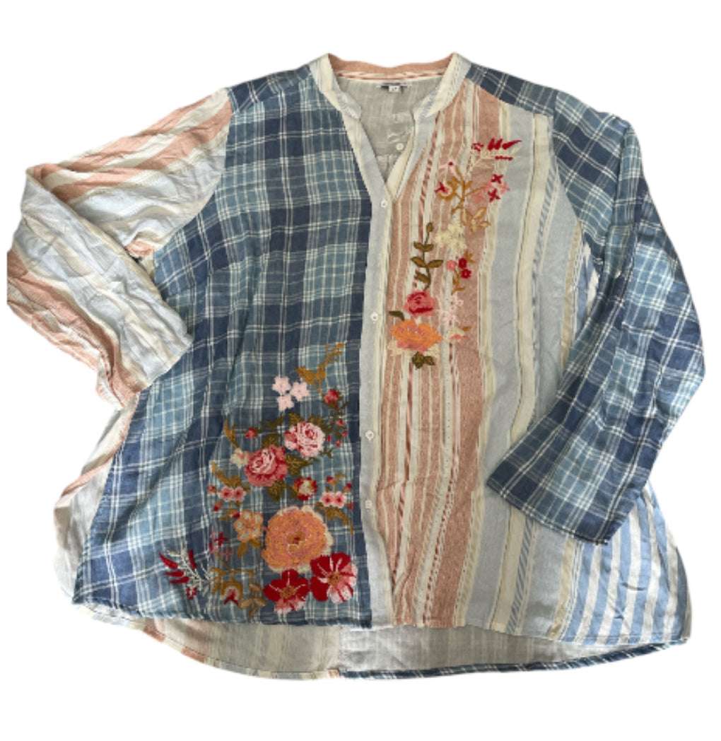 Angel Heart Patchwork Button Down Shirt (2x)