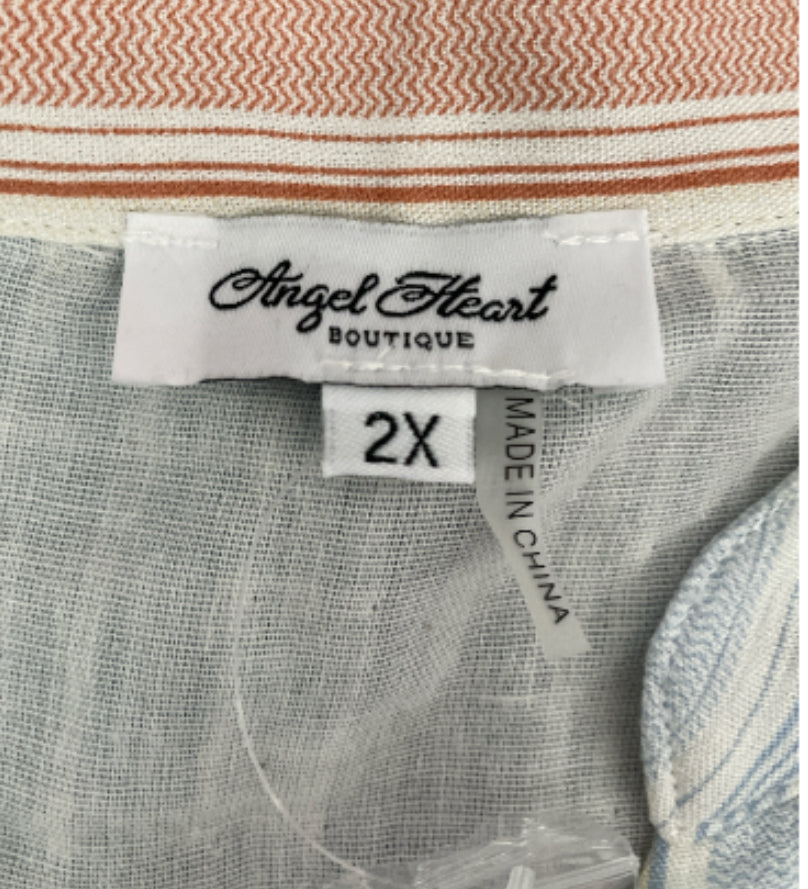 Angel Heart Patchwork Button Down Shirt (2x)