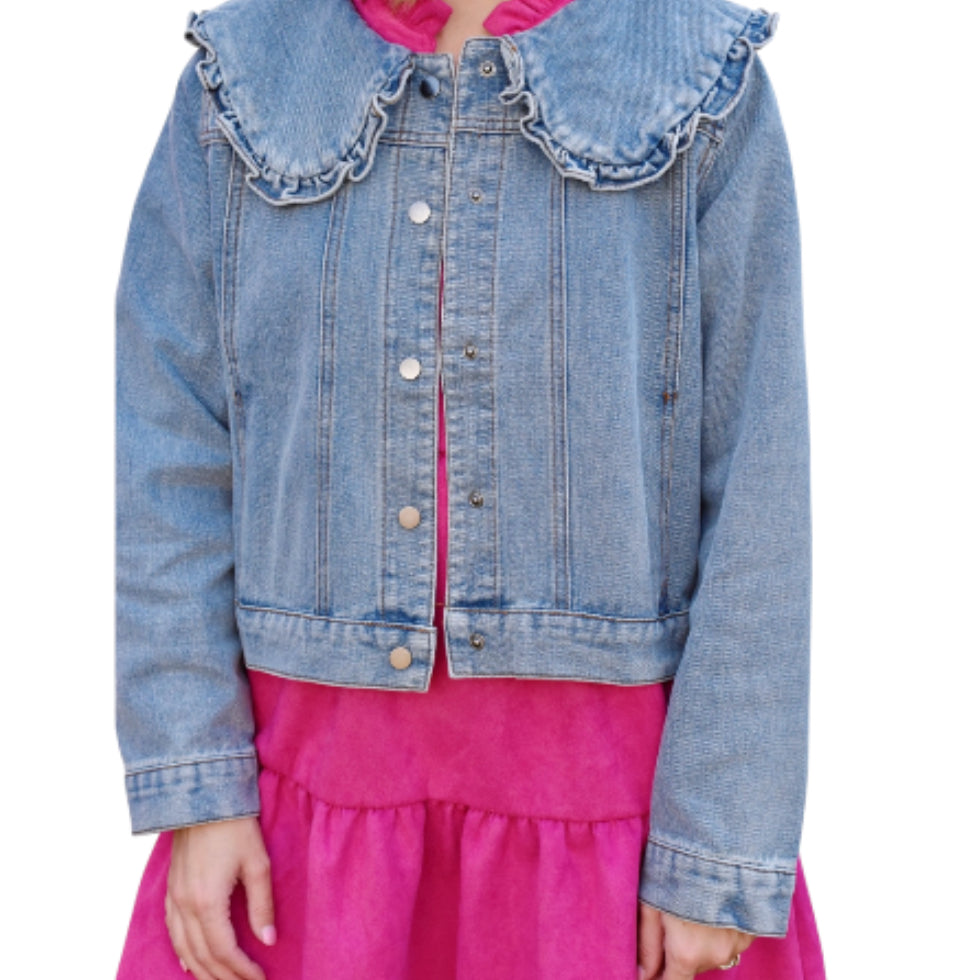 Baevely Peter Pan Collar Denim Jacket (2X)