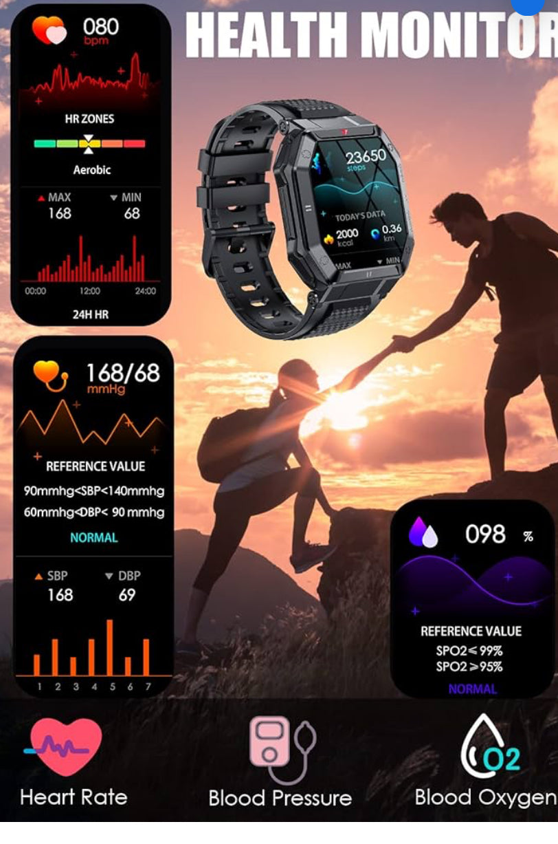 Military Smart Watch for Men with Bluetooth