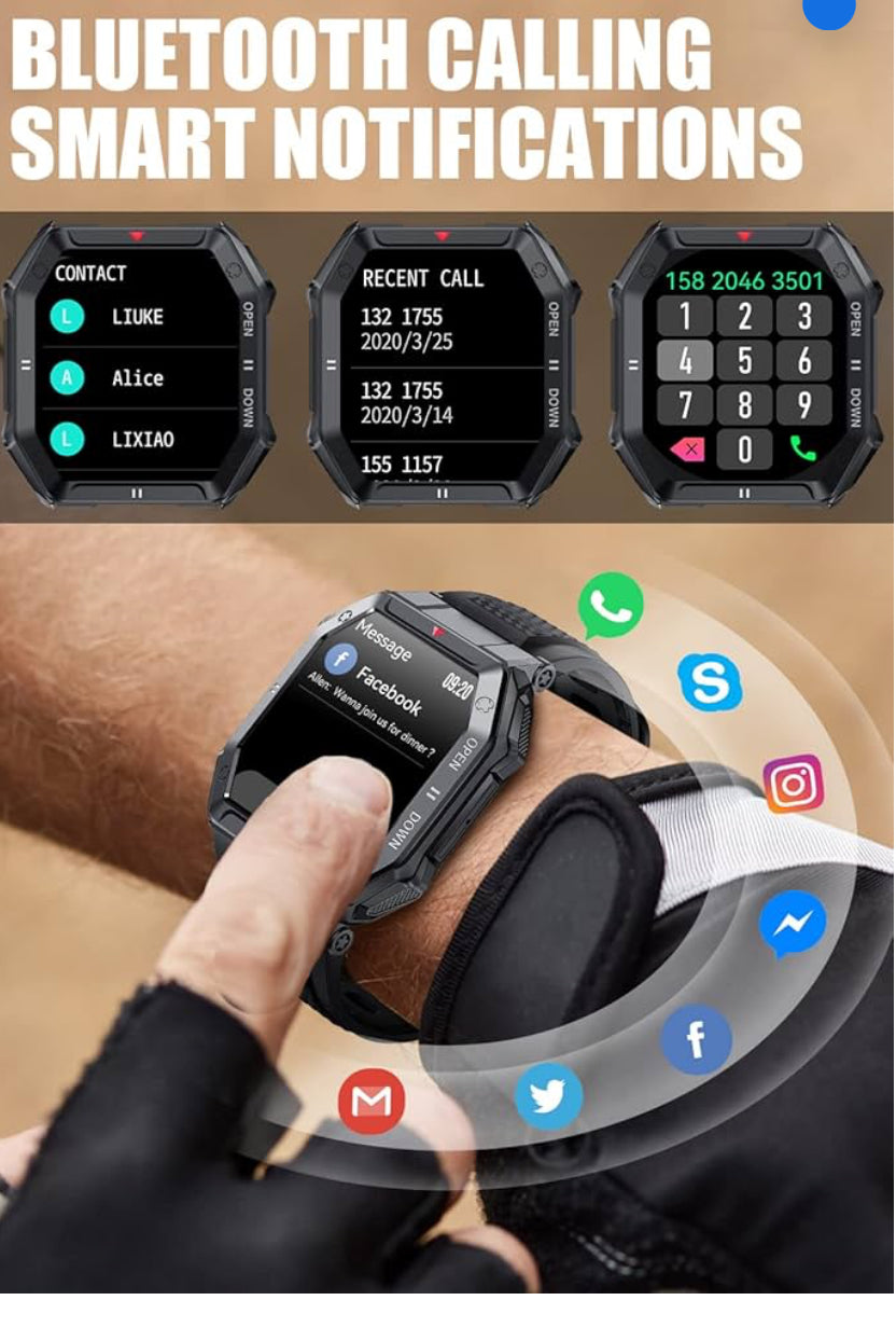 Military Smart Watch for Men with Bluetooth