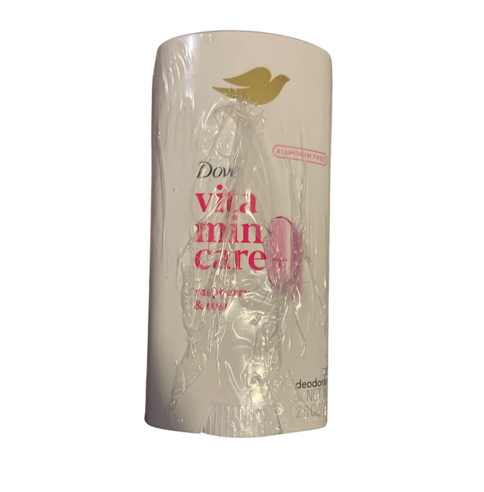Dove VitaminCare+ Aluminum Free Deodorant Stick in Raspberry & Rose scent.