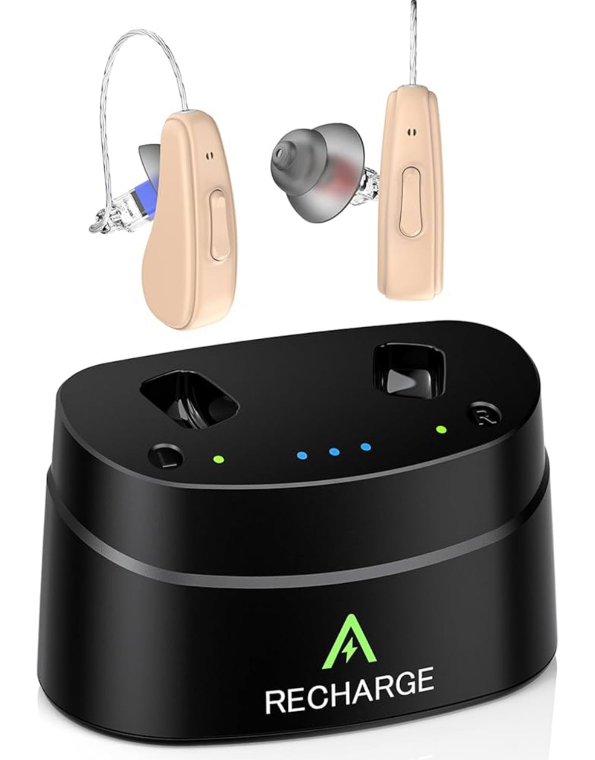 Aimsumy M2219 rechargeable beige Receiver-In-Canal (RIC) hearing aids.
