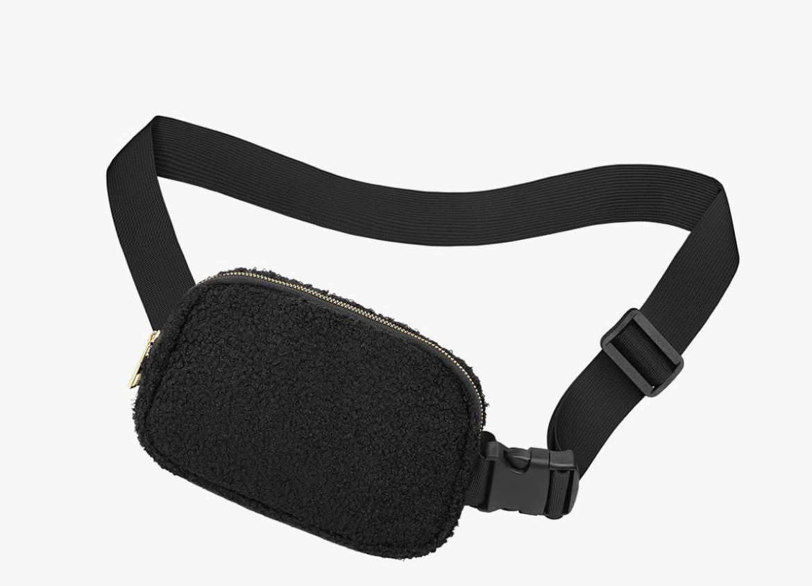 Fleece Black Crossbody Bag with Adjustable Strap