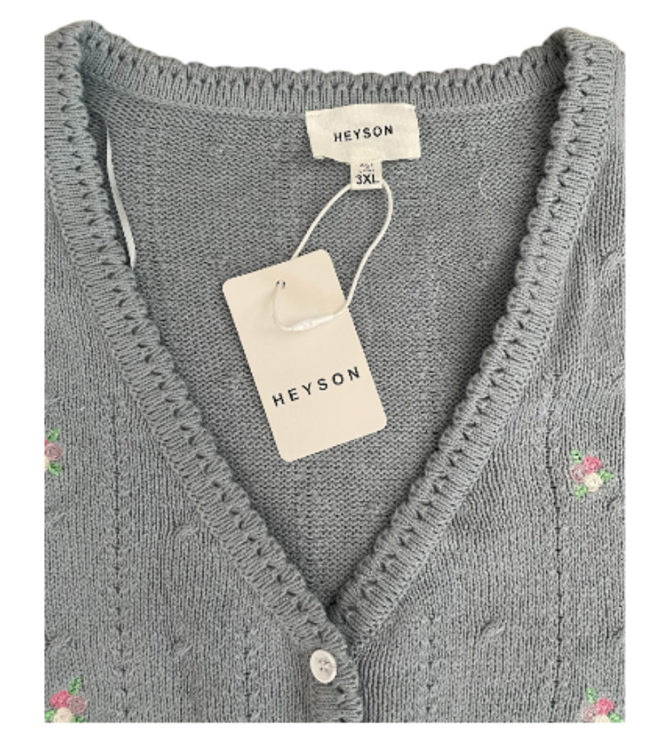 HEYSON Full Size Floral Embroidered Cable Cardigan (3x)
