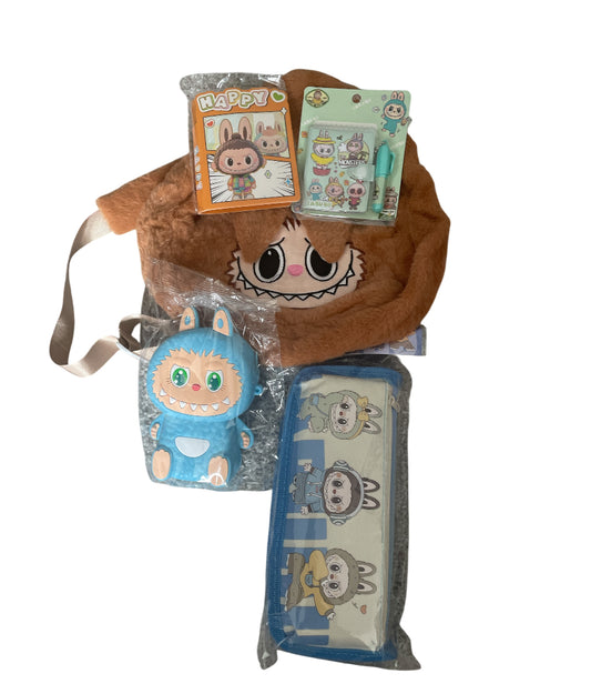 Little Monsters Labubu Light Brown Plush Backpack + Accessories
