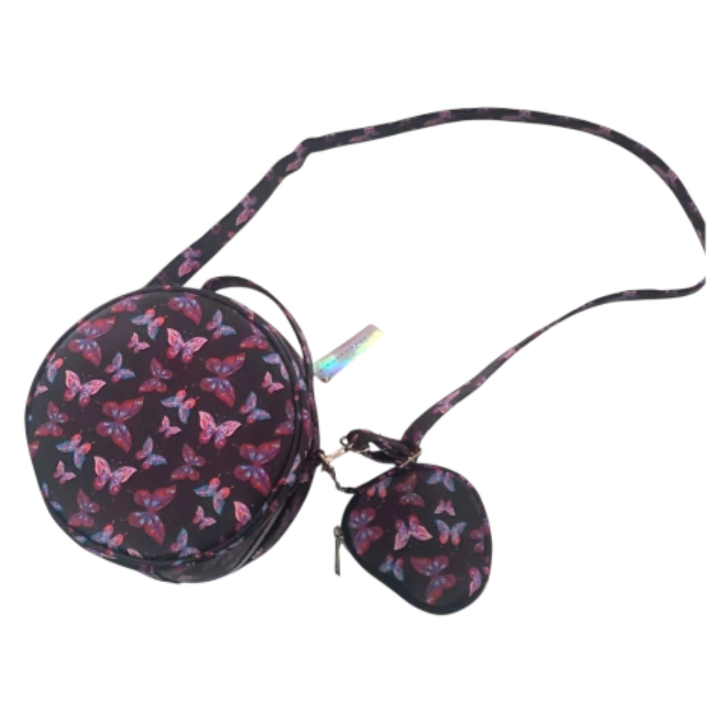 Under One Sky Butterfly Round Train Case Style Crossbody Bag