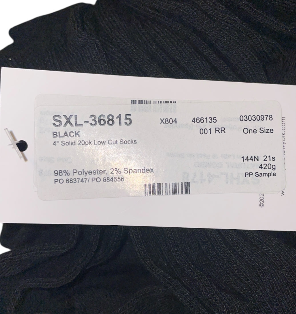 Capelli 4" Solid 20pk Low Cut Black Socks