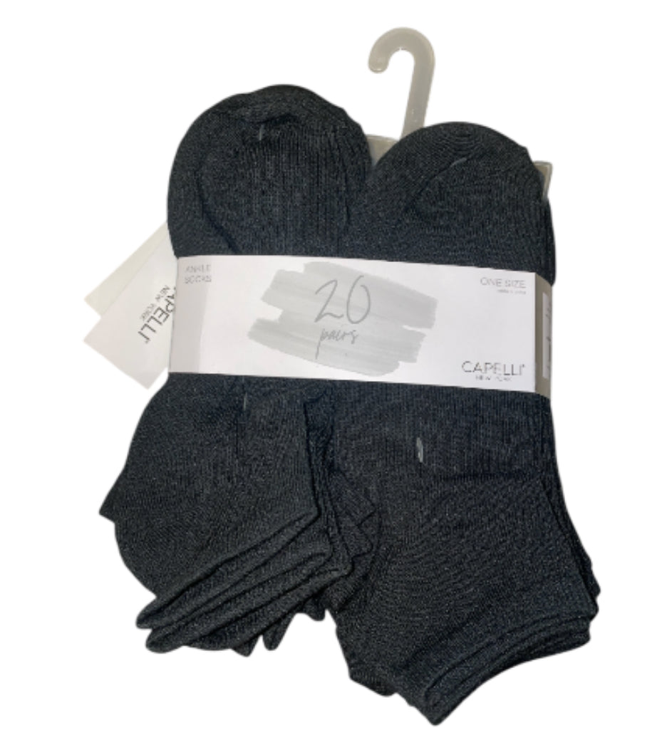 Capelli 4" Solid 20pk Low Cut Black Socks