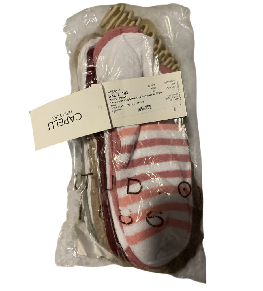 Capelli White Combo Tanel Stripe No Show Socks
