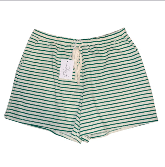Polagram Madeline Green &amp; Beige Striped Shorts (1x)
