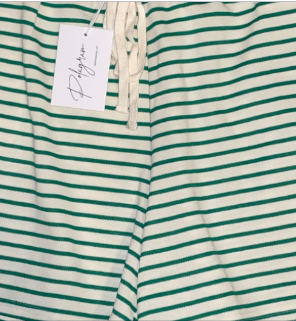 Polagram Madeline Green &amp; Beige Striped Shorts (1x)