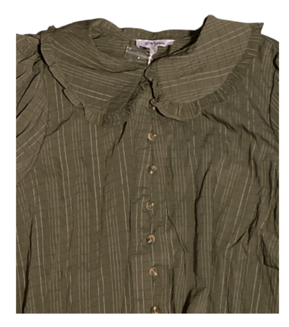 Polygram Peter Pan Ruffle-Collar Button-Up Shirt in Syril Plaid (1x)